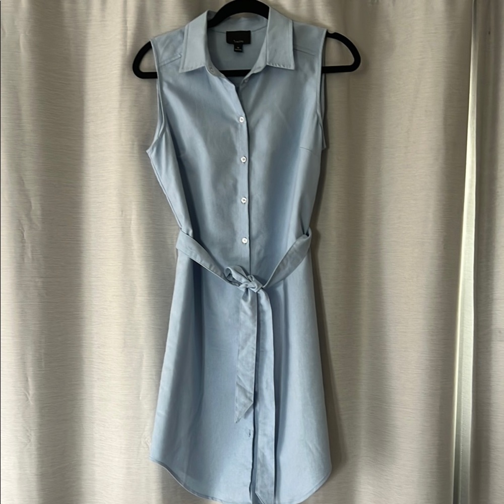 Lumiere Blue Sleeveless Midi Dress with Dress Shirt Collar